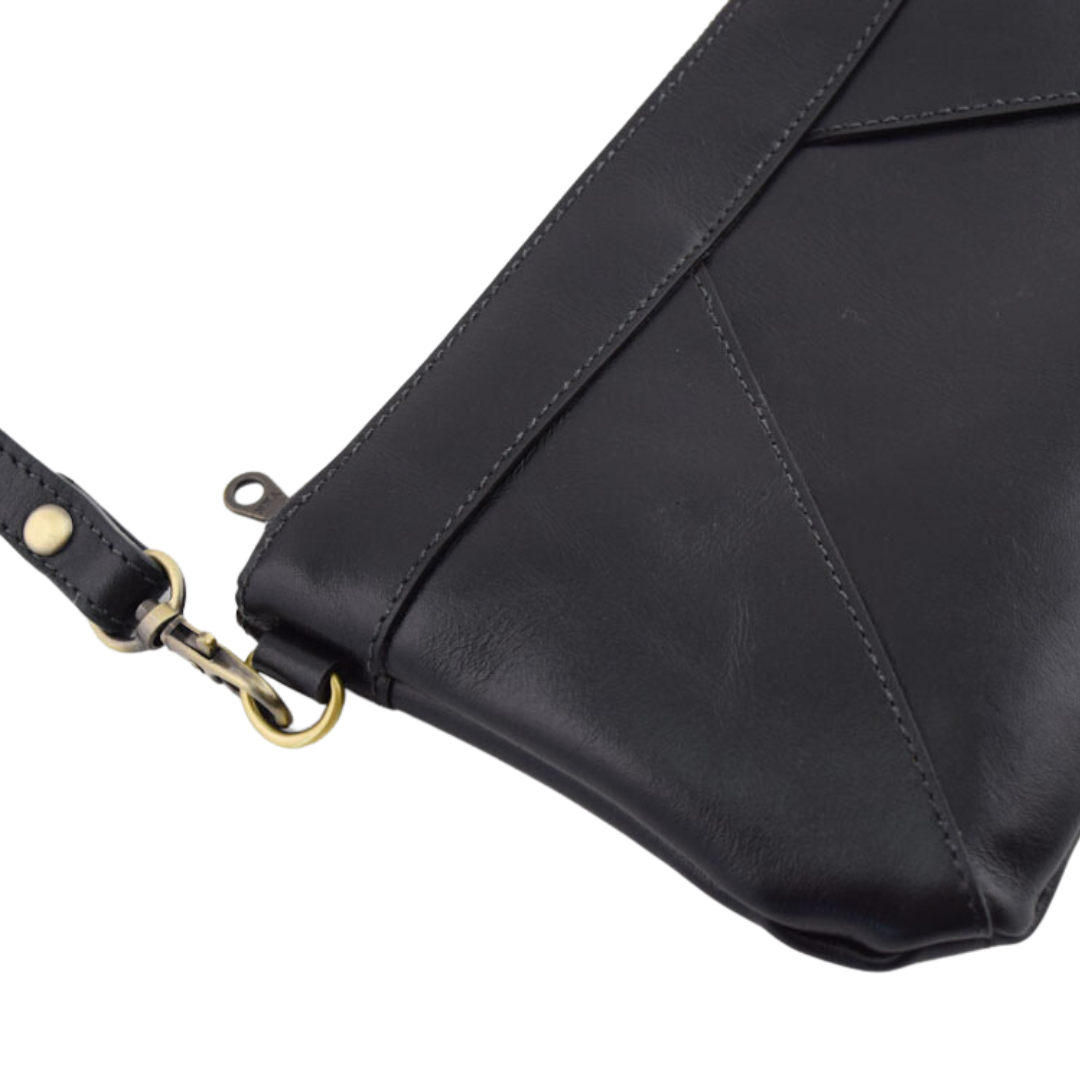 Porta Leather Wristlet Clutch in black and antique