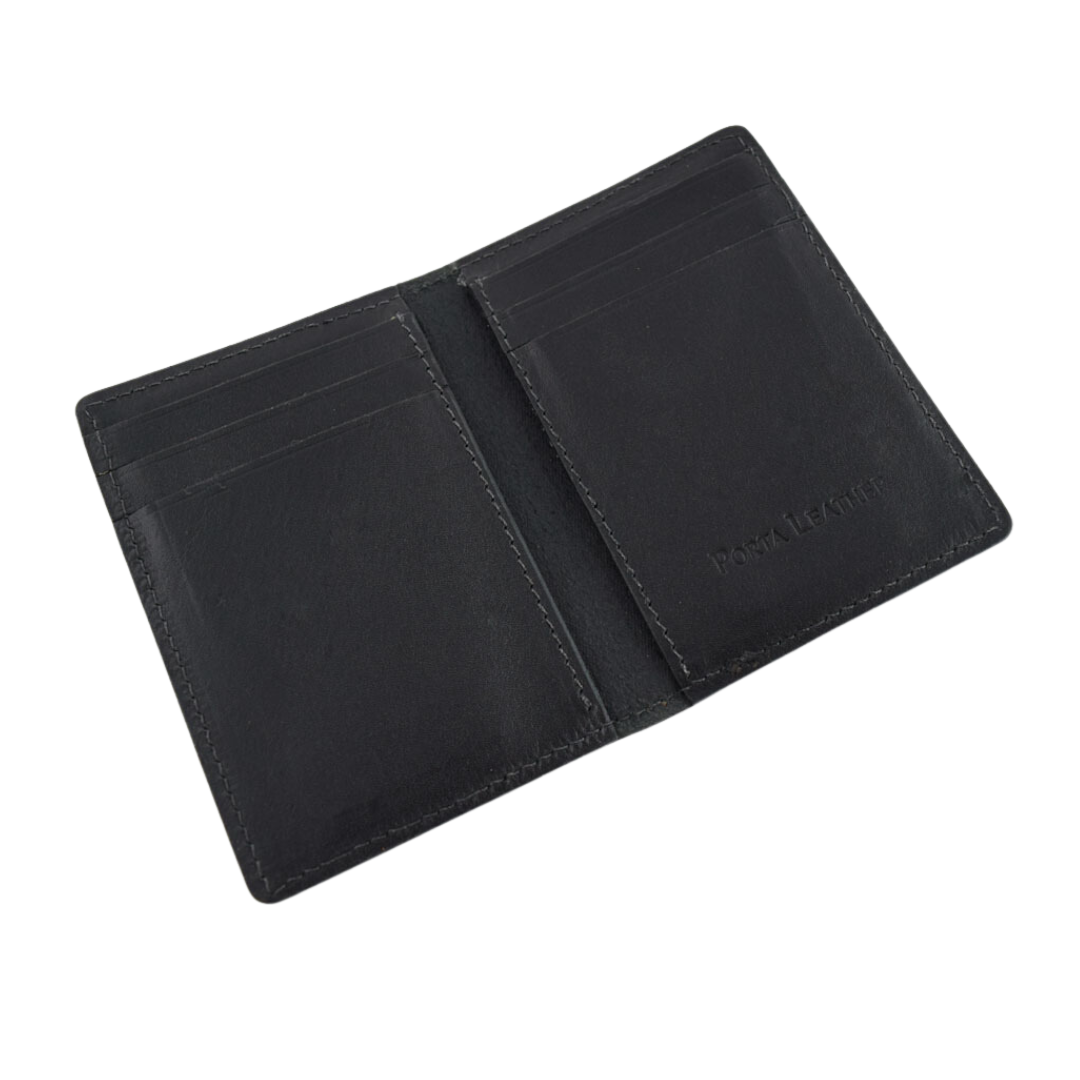 Open view Porta Leather Portrait Card Wallet in black