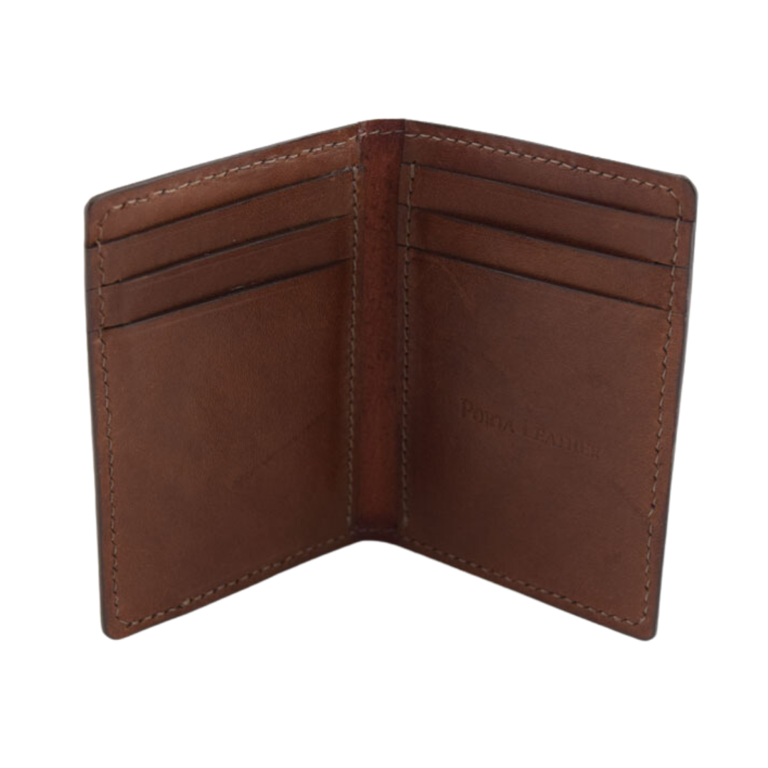 Open view Porta Leather Portrait Card Wallet in brown