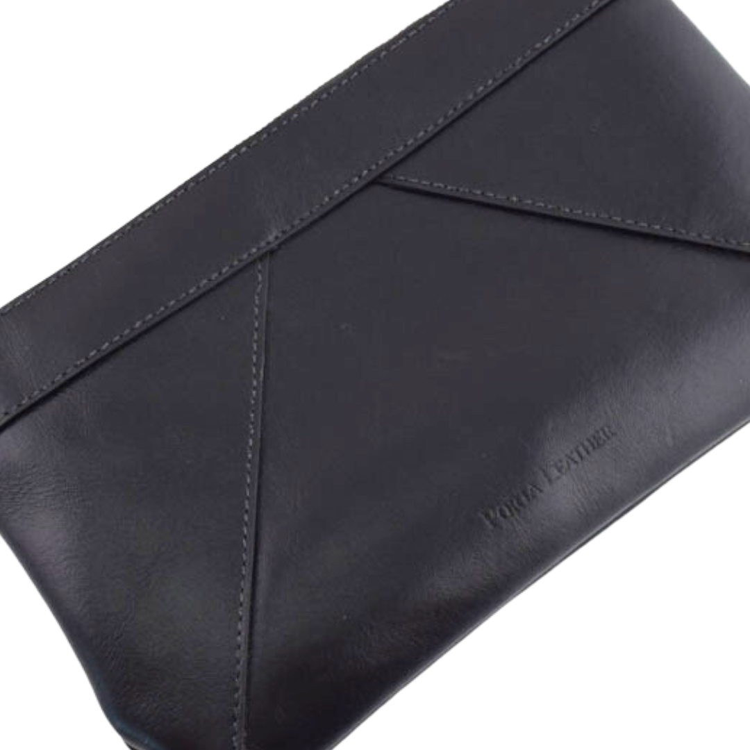 Porta Leather Wristlet Clutch in black