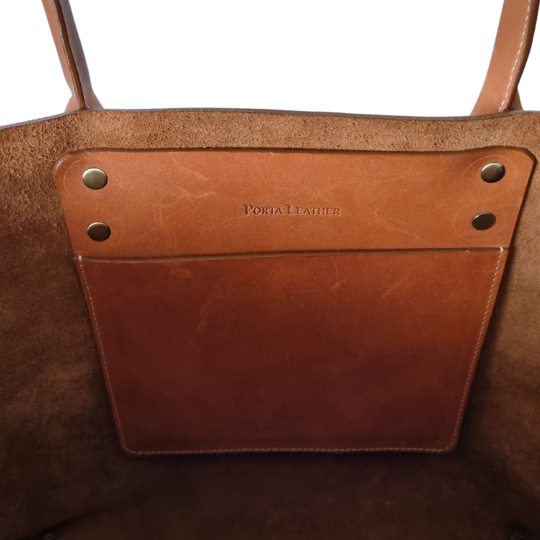 Interior detail of Porta Leather Heritage Tote bag 
