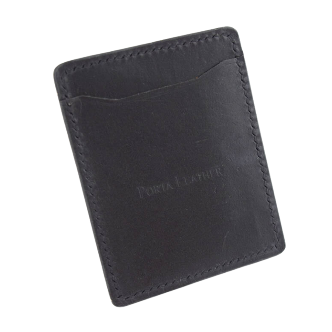 Black handcrafted Porta Leather card slip made from Australian Leather