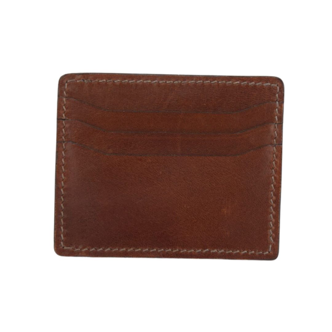 Back view of brandy handcrafted Porta Leather card slip made from Australian Leather