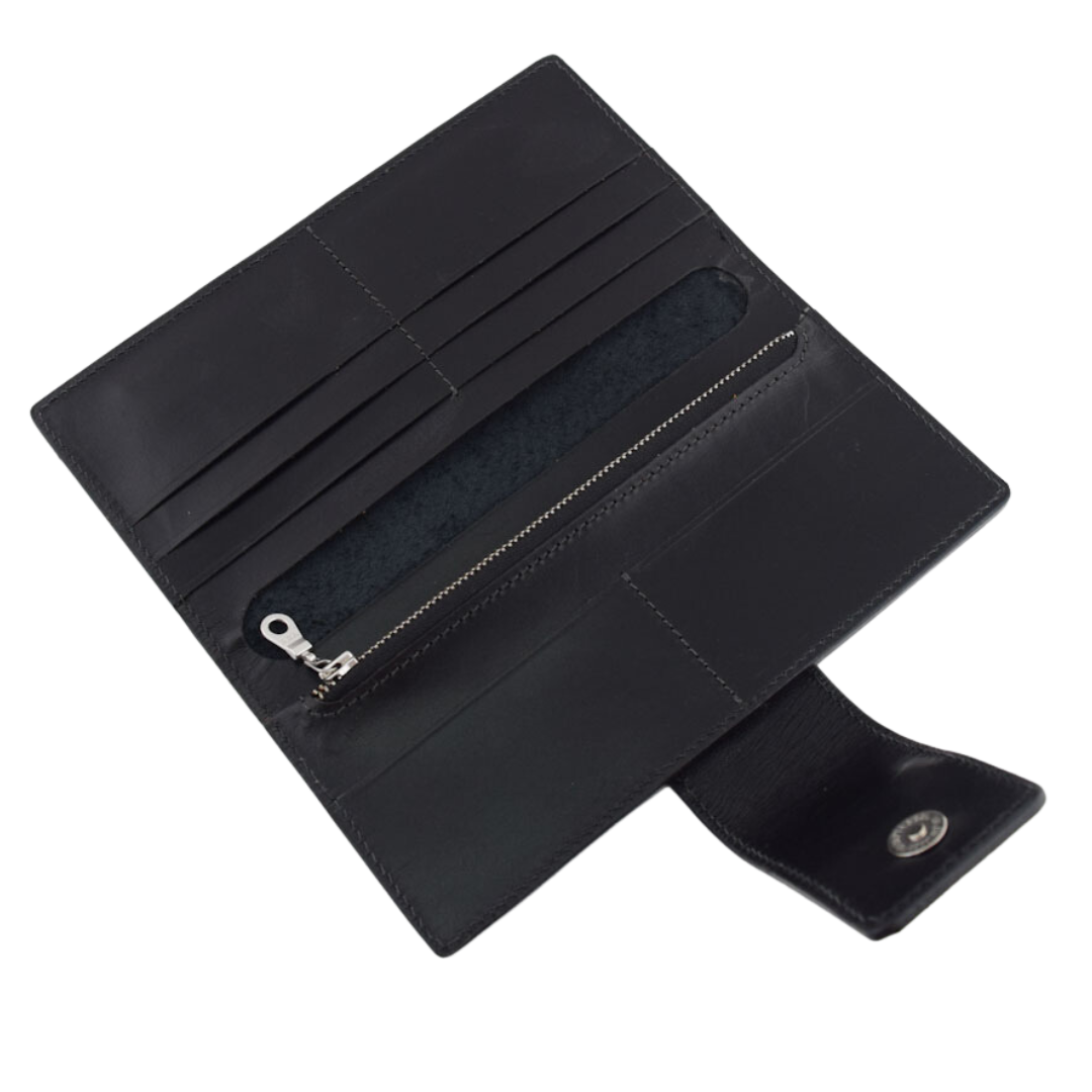 Open view of Porta Leather Long Wallet in black