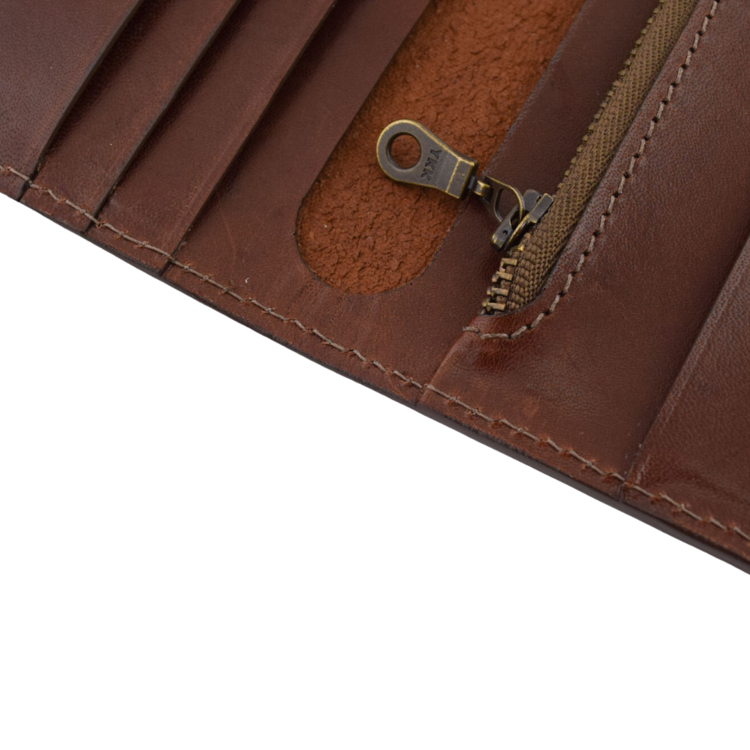 interior details of Porta Leather Long Wallet in brown